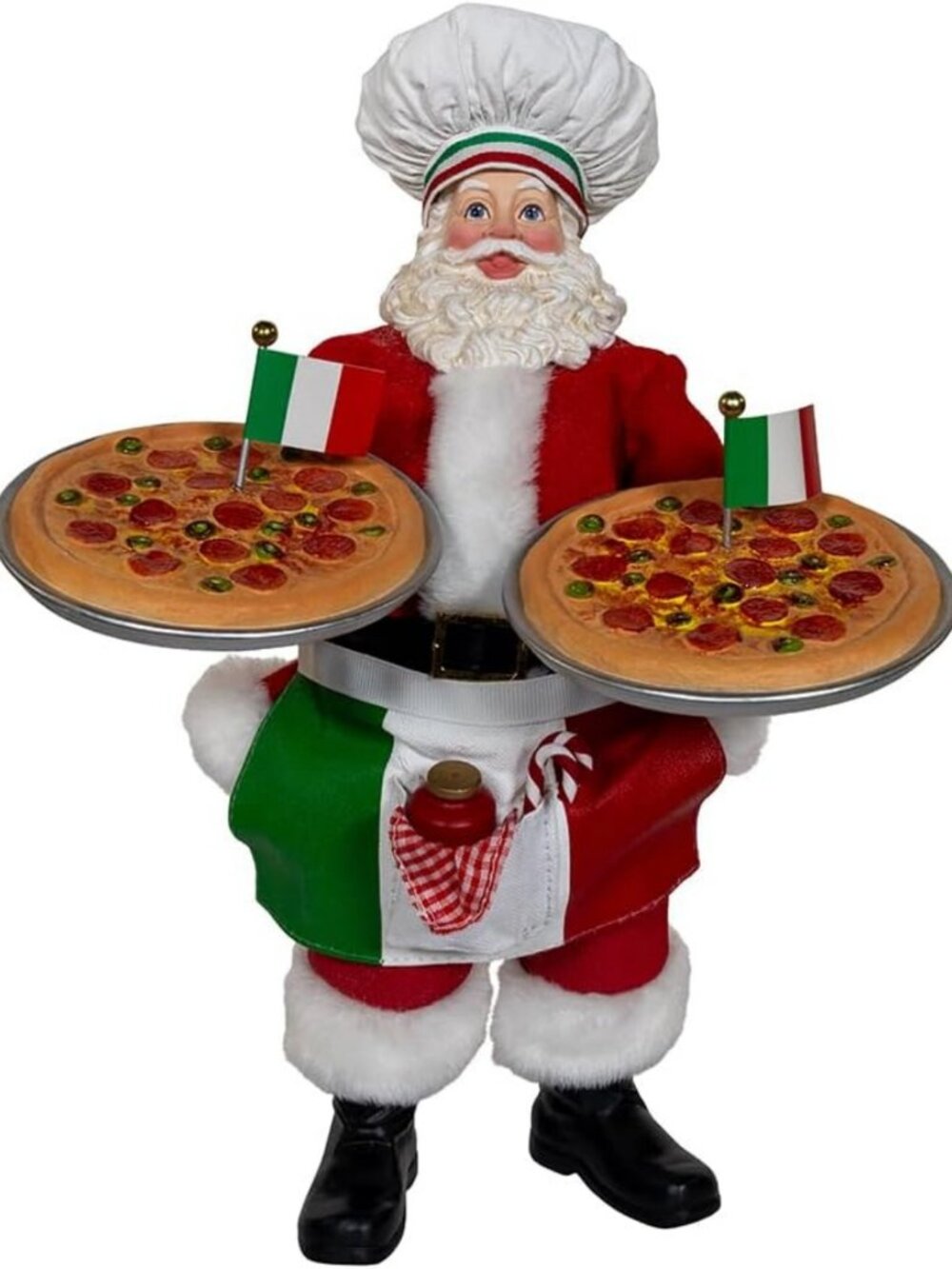 11" Chef Santa Figurine with Pizza Trays - Festive Holiday Decor, Gift Idea